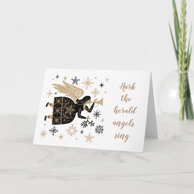 Christmas Carol Hark the Herald Angel's Sing  Holiday Card (Front)