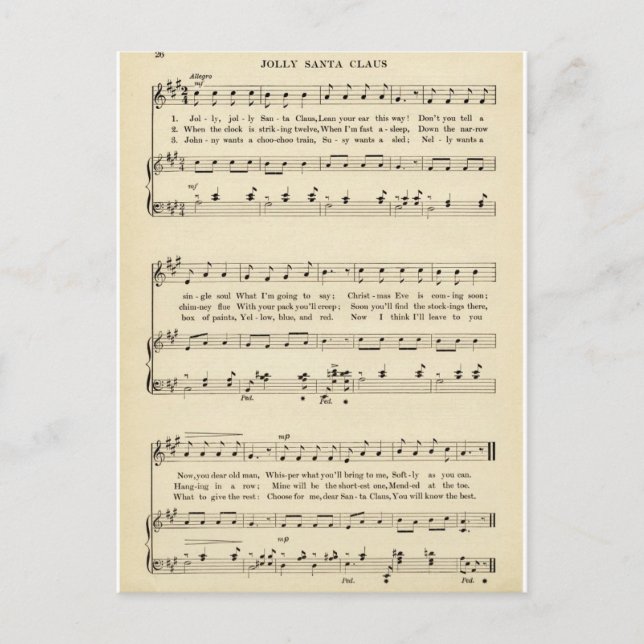Christmas Carol: "Jolly Old Santa Claus" Holiday Postcard (Front)