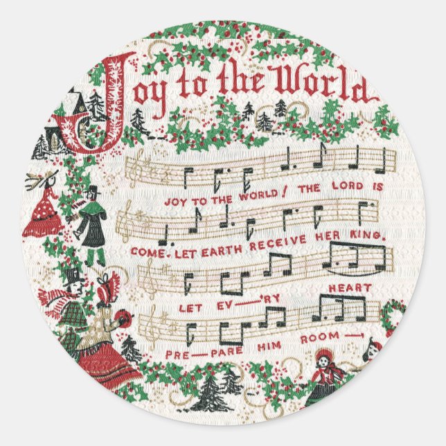 Christmas Carol Joy to the World Classic Round Sticker (Front)