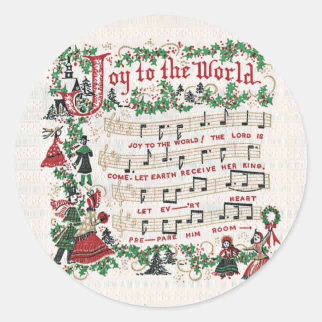 Christmas Carol Joy to the World Classic Round Sticker (Front)