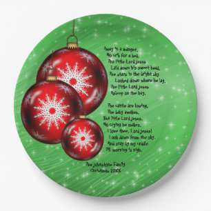 Christmas Carol Lyrics Away In A Manger  9" Paper Plate