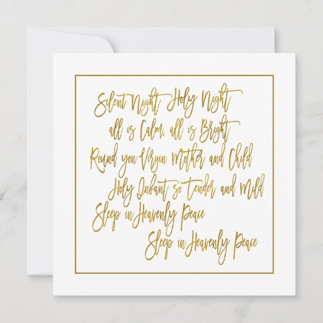 Christmas Carol lyrics Silent Night Gold White Holiday Card (Front)
