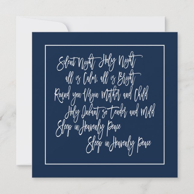 Christmas Carol lyrics Silent Night White Navy Holiday Card (Front)
