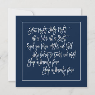 Christmas Carol lyrics Silent Night White Navy Holiday Card