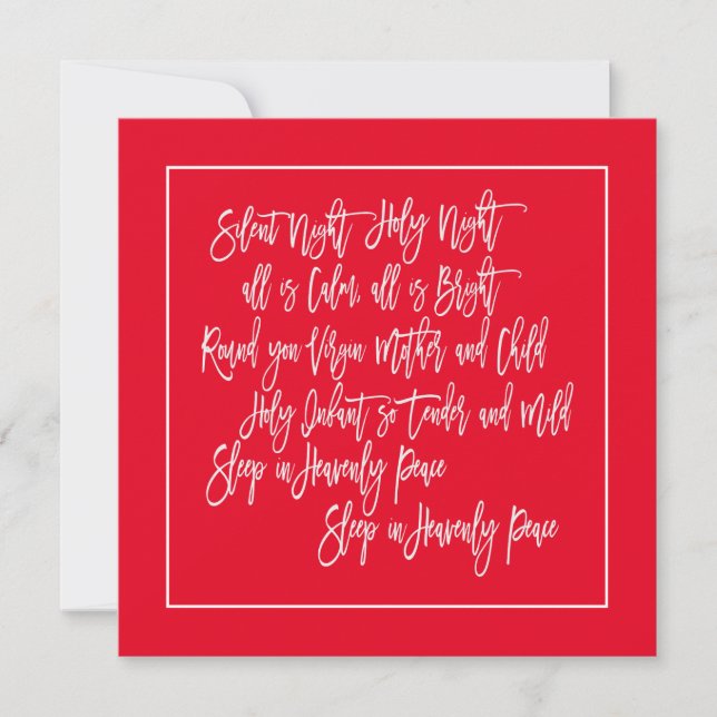 Christmas Carol lyrics Silent Night White Red Holiday Card (Front)
