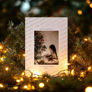 Christmas Carol Script Faux Gold Foil Photo Holiday Card