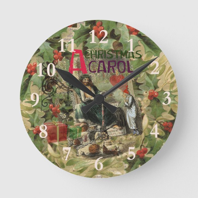 Christmas Carol Scrooge Art Print Illustration Round Clock (Front)