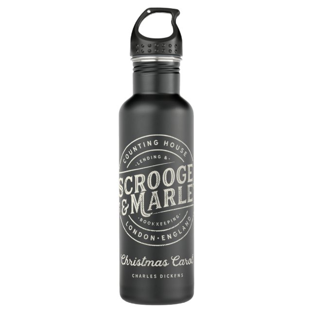 Christmas Carol, Scrooge ' Marley, Holiday Design, 710 Ml Water Bottle (Front)