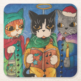 Christmas Carol Singers Square Paper Coaster