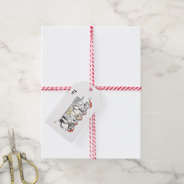 Christmas carol singing cats gift tags (With Twine)