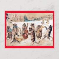 Christmas Carol Singing, Louis Wain Postcard