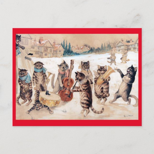Christmas Carol Singing, Louis Wain Postcard (Front)