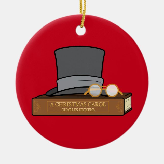Christmas Carol with Top Hat Ceramic Tree Decoration (Front)