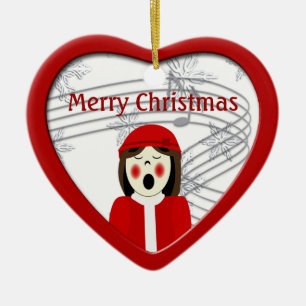 Christmas Caroler Woman Heart Ornament