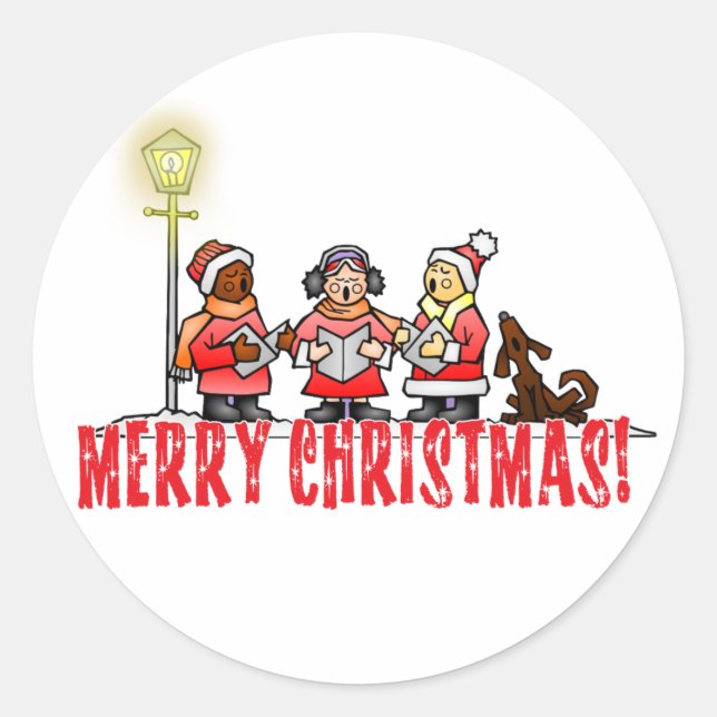 Christmas Carolers Classic Round Sticker (Front)