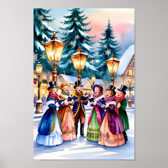 Christmas Carolers in the Snow Wall Art Print  (Front)
