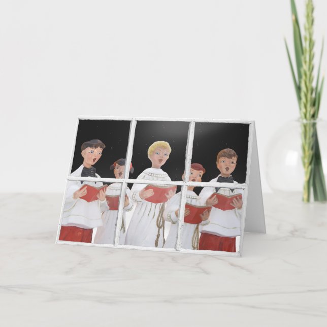 Christmas Carolers In Window Holiday Card (Front)