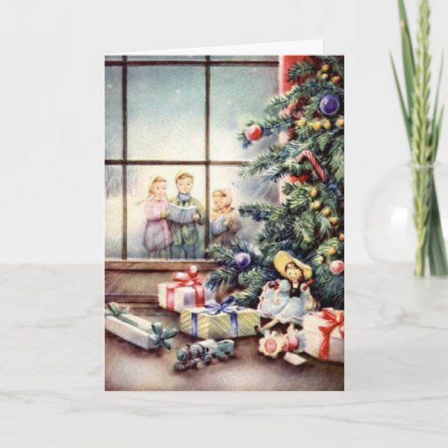 Christmas Carolers in Window Holiday Card (Front)
