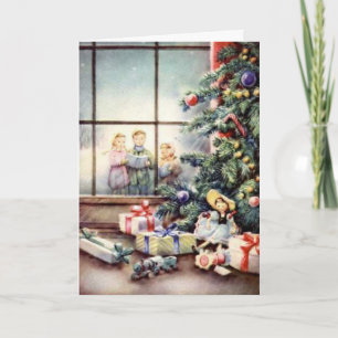 Christmas Carolers in Window Holiday Card