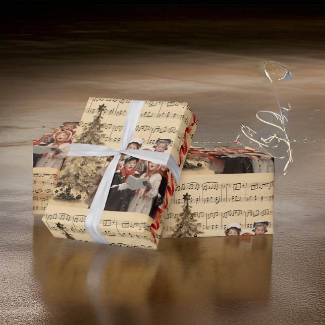 Christmas Carolers Music Red Ribbon Wrapping Paper (Creator Uploaded)