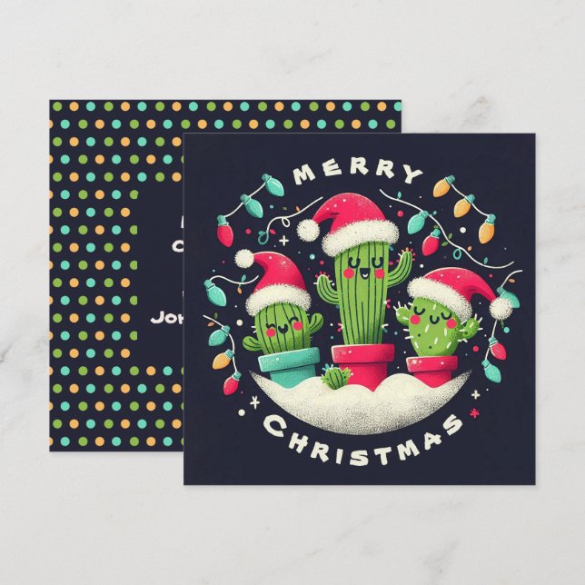 Christmas Carolers Potted Santa Cactus Plants Holiday Card (Front/Back)
