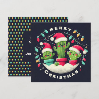 Christmas Carolers Potted Santa Cactus Plants Holiday Card