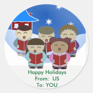Christmas Carolers Round Stickers