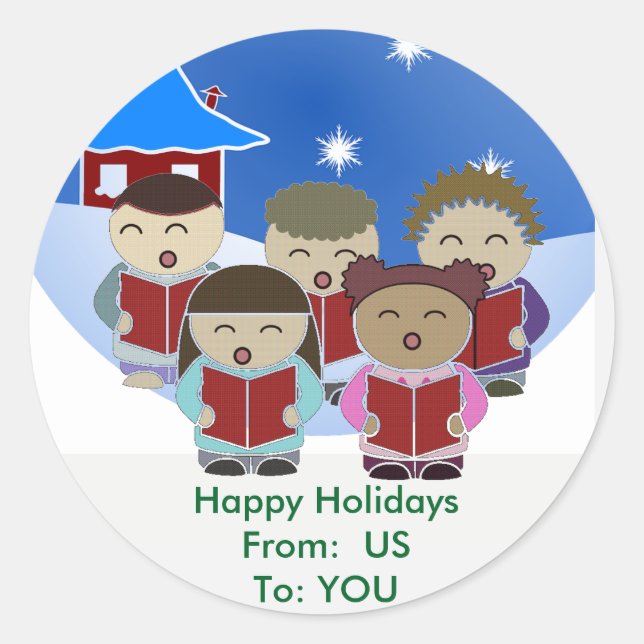 Christmas Carolers Round Stickers (Front)