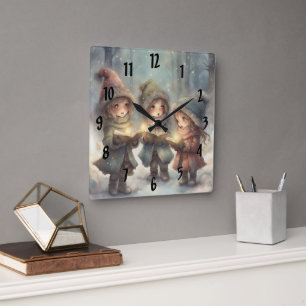 Christmas Carolers Square Wall Clock