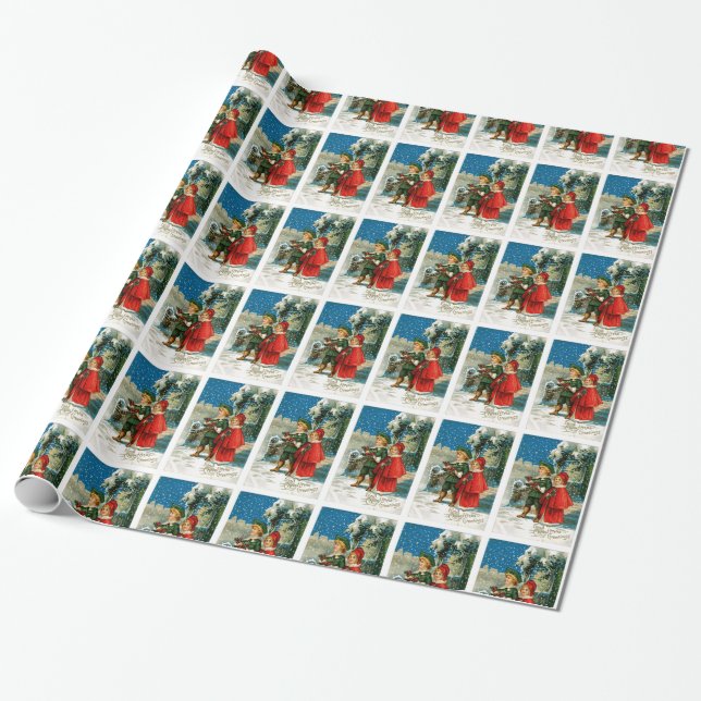 Christmas Carolers Wrapping Paper (Unrolled)