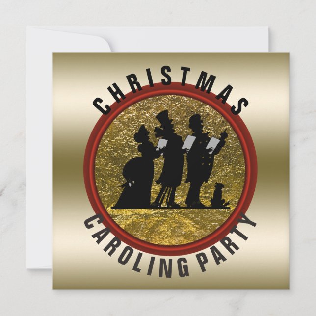 Christmas Caroling Black Gold Red Invitation (Front)