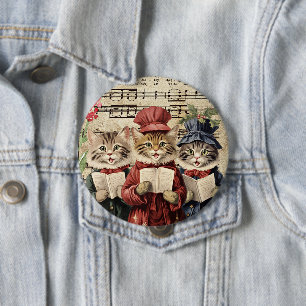 Christmas Caroling Cats 10 Cm Round Badge