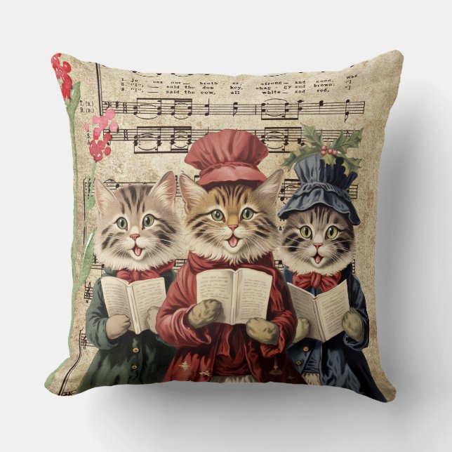 Christmas Caroling Cats Cushion (Front)