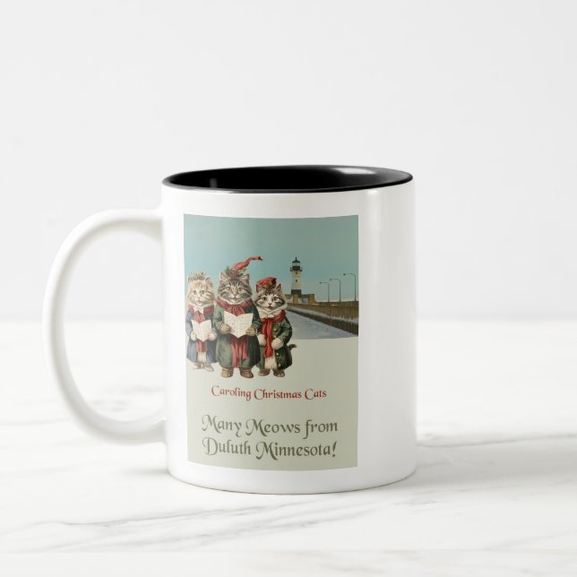 Christmas Caroling Cats Duluth Minnesota  Two-Tone Coffee Mug (Left)