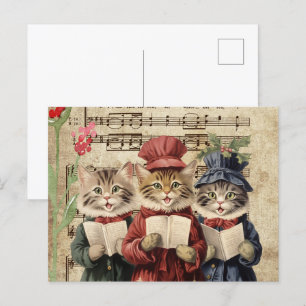 Christmas Caroling Cats,Feline Christmas Choir Postcard