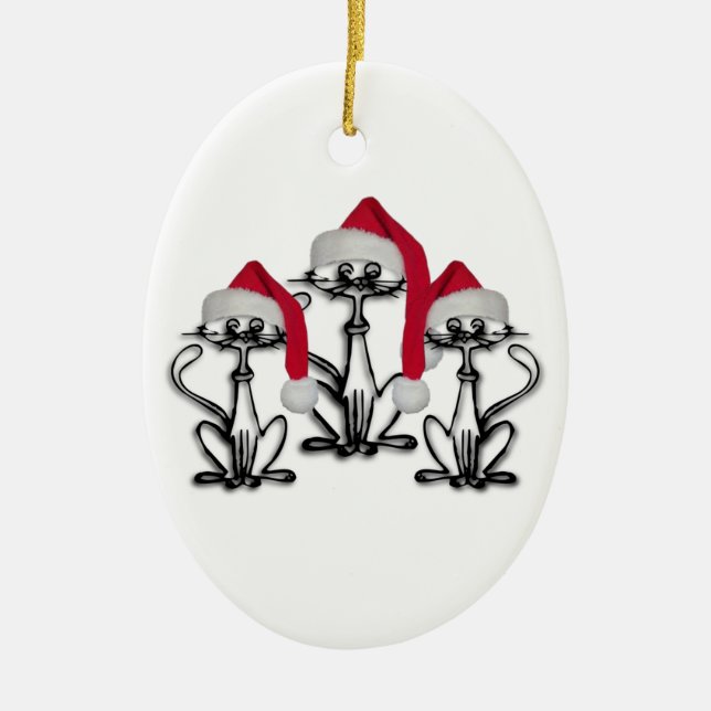 Christmas Caroling Cats Joyous Fun Ceramic Tree Decoration (Front)