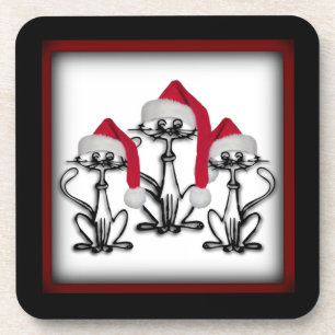 Christmas Caroling Cats Joyous Fun Coaster