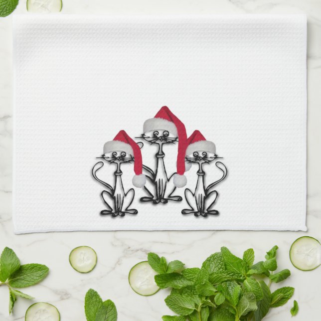 Christmas Caroling Cats Joyous Fun Tea Towel (Folded)