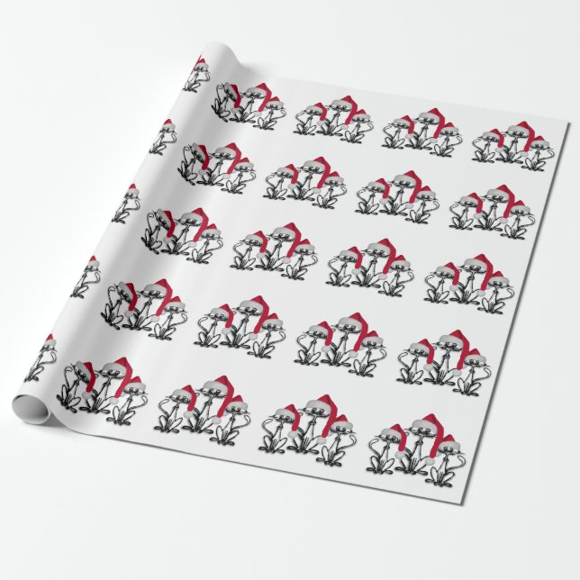 Christmas Caroling Cats Joyous Fun Wrapping Paper (Unrolled)