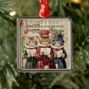 Christmas Caroling Cats Metal Tree Decoration