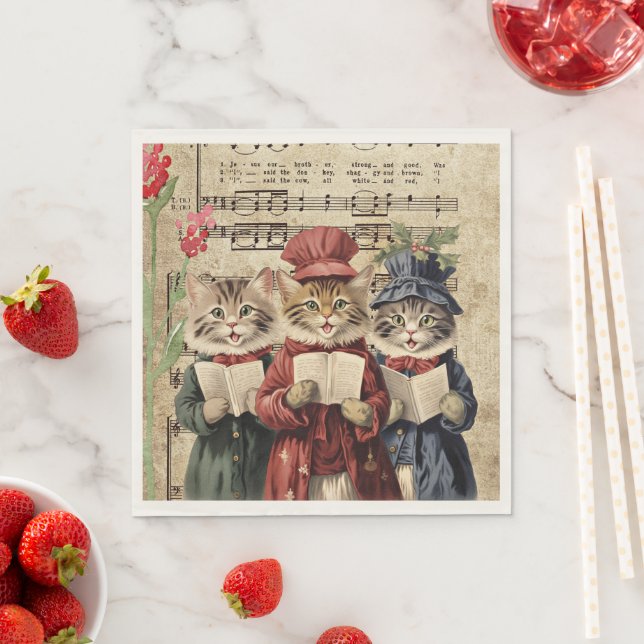 Christmas Caroling Cats Napkin (Insitu)