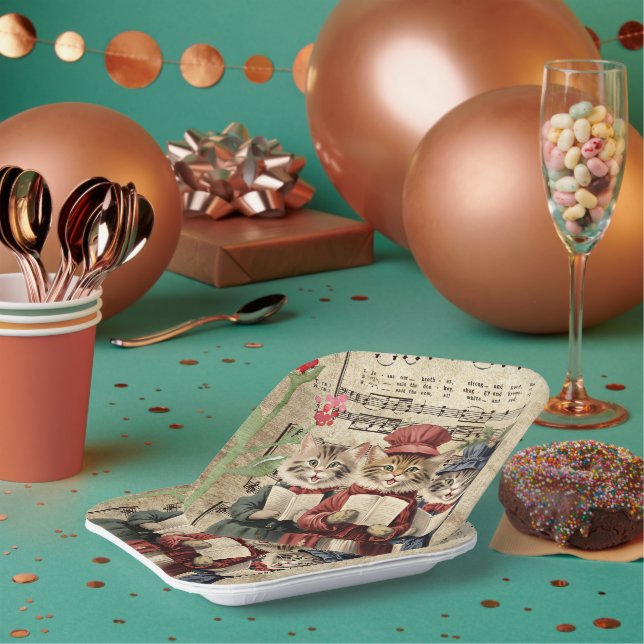 Christmas Caroling Cats Paper Plate (Multi)