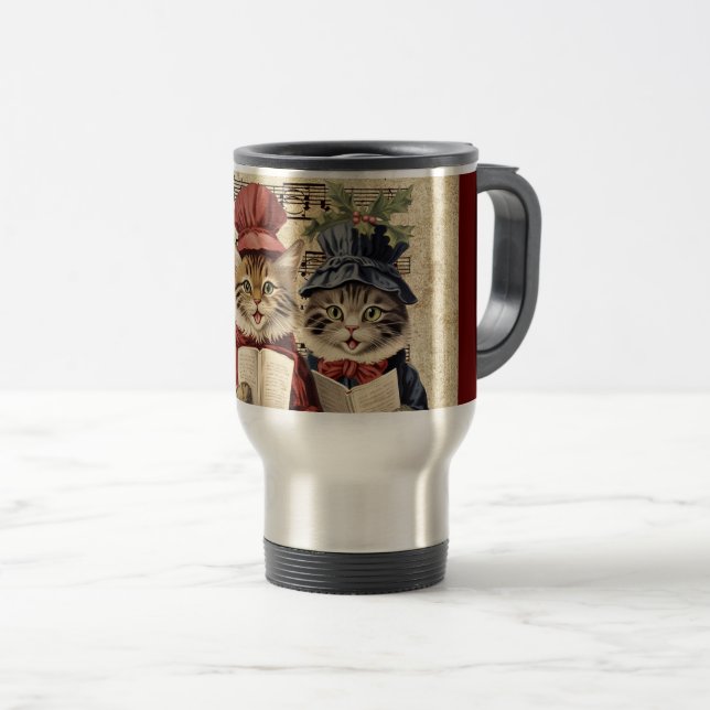 Christmas Caroling Cats Travel Mug (Front Right)