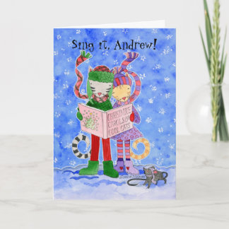 Christmas Caroling Cool Cats Customisable Names Holiday Card