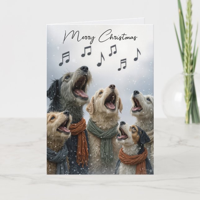 Christmas Caroling Dogs In Snowflakes Card (Front)