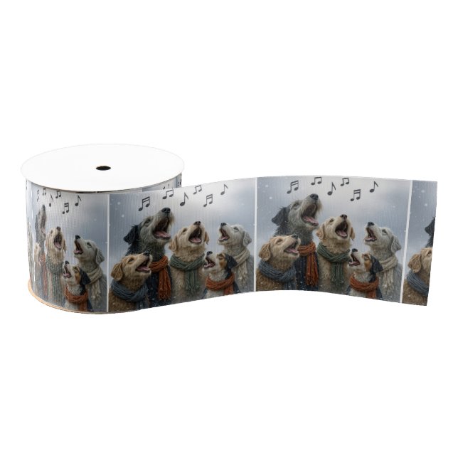 Christmas Caroling Dogs In Snowflakes Grosgrain Ribbon (Spool)