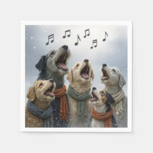 Christmas Caroling Dogs In Snowflakes Napkin