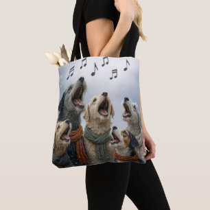 Christmas Caroling Dogs In Snowflakes Tote Bag