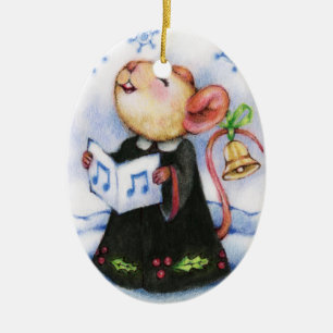 Christmas Caroling Mouse Cute Holiday Ornament