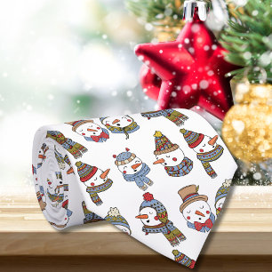 Christmas Caroling Snowmen Hand Drawn Winter Tie